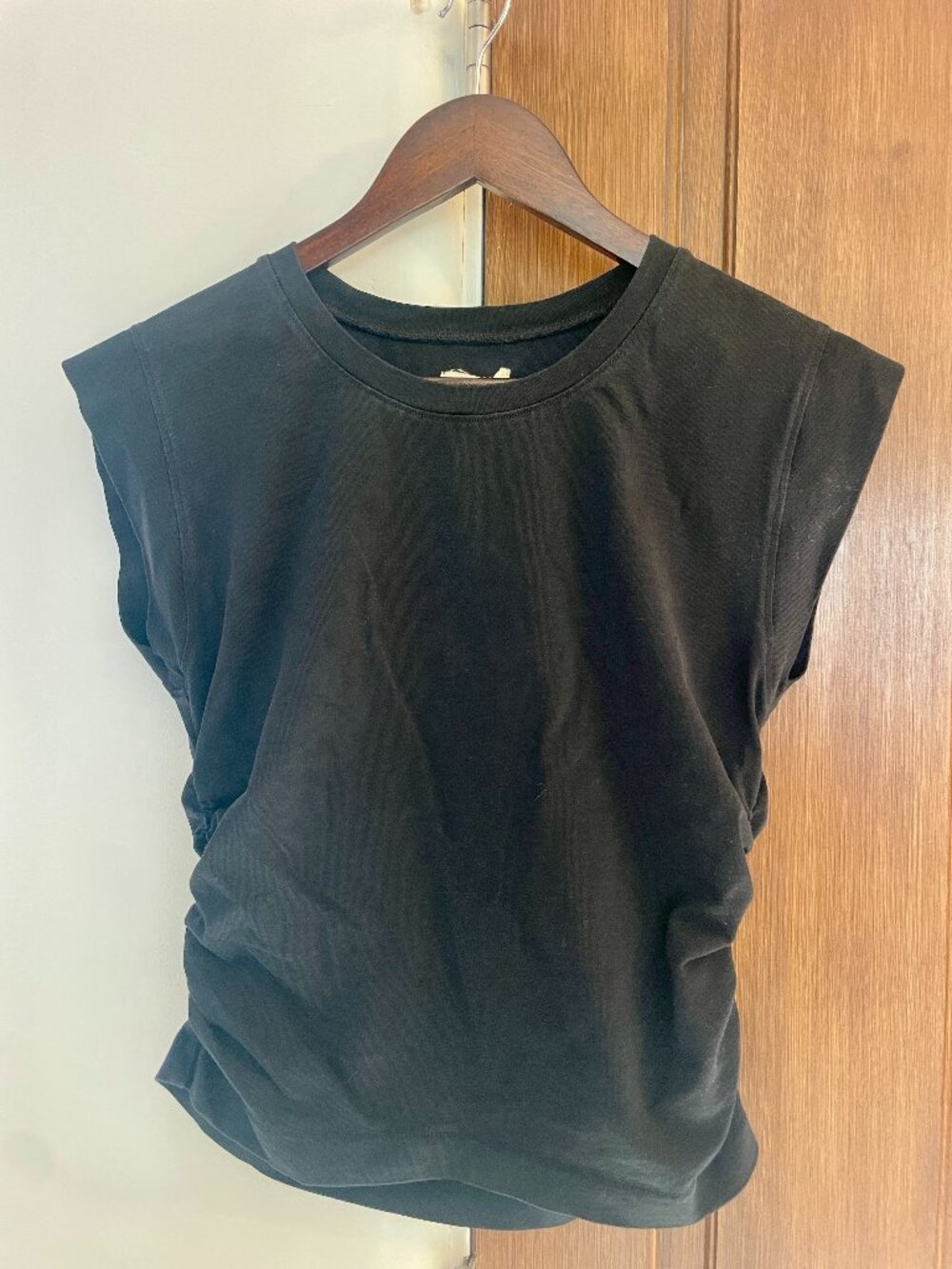 Madewell Black Sleeveless Tee w/ Rushing on the Sides, Size S